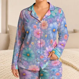 Pastel Daisy Blossom Field With Soft Airbrushed Blooms For Cozy Summer Nights Women Satin Pajamas Set