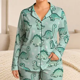 Cute Cartoon Dinosaur Bedtime Set for Cozy Nights, Toddler Gift, Nursery Style Theme Satin Pajamas Set