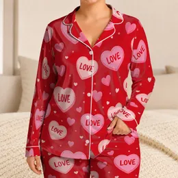 Vintage Valentine Heart Motif Cozy Gift for Girls, Children, and Sweet Home Nights Satin Pajamas Set