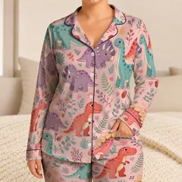 Blush Pink Dinosaur Nursery Charm For Cozy Bedtime, Gift Idea For Little Ones Daily Satin Pajamas Set