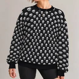 Monochrome Skull Motifs for Halloween Nights and Everyday Alternative Streetwear All-over Print Knitted Sweater