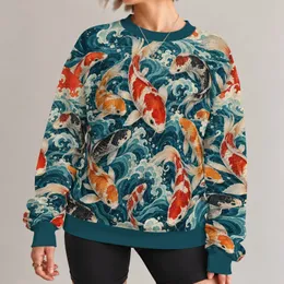 Red And White Koi Fish With Blue Waves For Japanese Culture Fans And Everyday Streetwear All-over Print Knitted Sweater