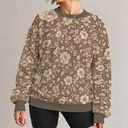 Ivory Botanical Blooms on Taupe Checks for Cottagecore Weekend Gatherings All-over Print Knitted Sweater