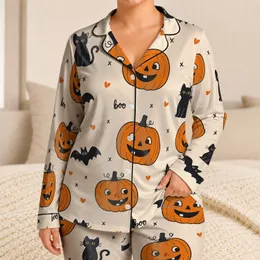 Cute Pumpkin Bat Cat Halloween Nursery Gift For Cozy Fall Bedtime For Little Kids Satin Pajamas Set
