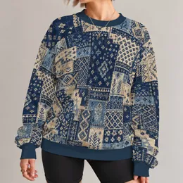 Navy And Natural Patchwork Geometry For Relaxed Everyday Artistic Casual Styling All-over Print Knitted Sweater