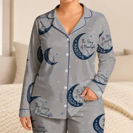 Moonlit Crescent Moons Cozy Lounge Nightwear For Teens And Sleepover Comfort At Home Satin Pajamas Set