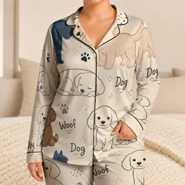 Playful Dog Motif For Cozy Bedtime, Relaxed Home Days, And Gift Giving For Women Satin Pajamas Set