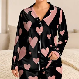 Blush Heart Nighttime Look For Cozy Home Evenings And Valentine Gifts For Her Style Satin Pajamas Set