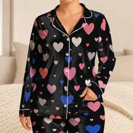Charcoal Heart Motif For Cozy Nights, Romantic Gifting, And Sweet Home Relaxation Satin Pajamas Set
