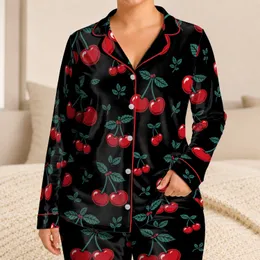 Black Cherry Lounge Wear For Cozy Nights At Home And Gift Giving For Women Daily Satin Pajamas Set
