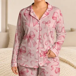 Blush Bow Ribbon Nightwear for Cozy Nights and Romantic Lounging for Women at Home Satin Pajamas Set
