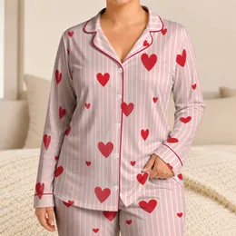 Blush Pink Stripe Heart For Cozy Spring Summer Evenings At Home Wear For Women Daily Satin Pajamas Set