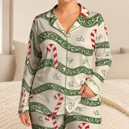 Candy Cane Holiday Nights for Cozy Christmas Evenings and Winter Gifting Women Satin Pajamas Set