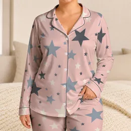 Blush Pink Star Motif Two-Piece Set for Cozy Autumn Nights and Gift Giving for Women Satin Pajamas Set