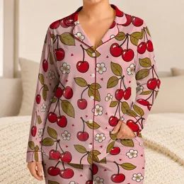Cherry Blossoms And Ripe Cherries For Cozy Spring Evenings, Weekend Mornings For Her Satin Pajamas Set
