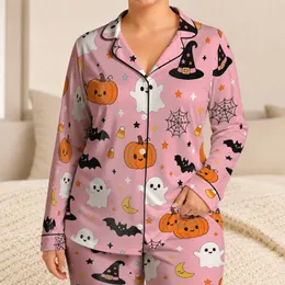 Cute Ghosts, Bats, and Pumpkins for Cozy Halloween Nights and Autumn Sleep for Girls Satin Pajamas Set