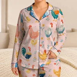 Blush Pink Farmyard Birds For Cozy Bedtime Gifts For Girls, Kids, And Little Ones Satin Pajamas Set