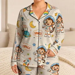 Retro Space Monkey Astronaut Nightwear For Playful Summer Adventure Nights For Boys Satin Pajamas Set