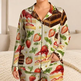 Strawberry Cake And Chocolate Dessert Motifs For Cozy Nights And Sweet Gifting Women Satin Pajamas Set