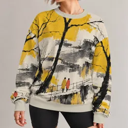Abstract Tree Landscape with Colorful Travelers for Creative Autumn City Outings All-over Print Knitted Sweater