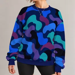 Abstract Blue Teal Camo Shapes for Bold Autumn Citywear and Creative Women All-over Print Knitted Sweater