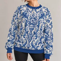 Blue And White Porcelain Scrollwork For Elegant Autumn Winter Outings All-over Print Knitted Sweater