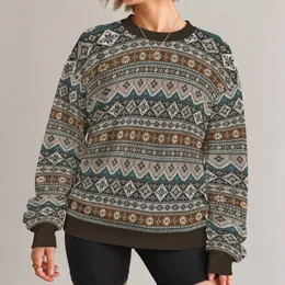 Teal And Taupe Nordic Geometric Motifs For Cozy Autumn Weekends And Everyday Wear All-over Print Knitted Sweater