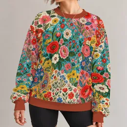 Colorful Folk Floral Patchwork for Spring Outings and Everyday Layering All-over Print Knitted Sweater