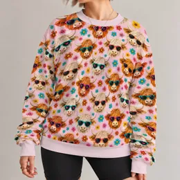 Whimsical Sunglass-Wearing Ox Heads for Playful Everyday Country Style All-over Print Knitted Sweater