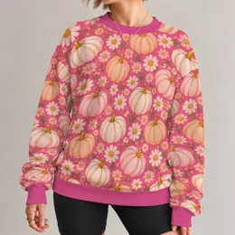 Pink Pumpkin And Daisy Motifs For Cozy Autumn Outings And Relaxed Women's Fall Style All-over Print Knitted Sweater