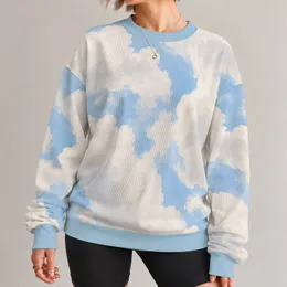 Blue Sky and White Cloud Shapes for Relaxed Commuting and Everyday Casual Wear All-over Print Knitted Sweater