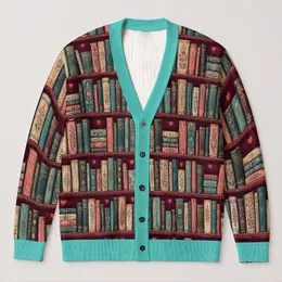 Vintage Bookshelf Book Spines For Cozy Reading Days And Library Lovers All-over Print Knitted Cardigan