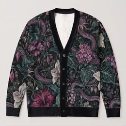 Gothic Snake And Botanical Florals For Alternative Everyday Layering All-over Print Knitted Cardigan