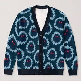 Cute Fluffy Red-Eyed Creatures for Cozy Everyday Layering and Teen Style All-over Print Knitted Cardigan