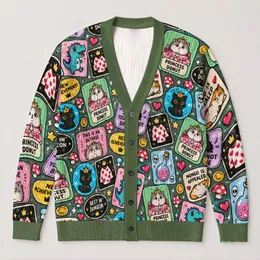 Retro Game Achievement Cats And Dinosaurs For Halloween Fans And Gamers All-over Print Knitted Cardigan