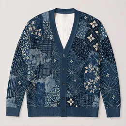 Indigo Patchwork Florals for Cozy Autumn Layering and Everyday Style All-over Print Knitted Cardigan
