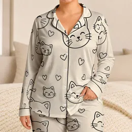 Cute Black Cat Face and Heart Repeat for Cozy Bedtime, Lounging, and Cat Lover Gifts Satin Pajamas Set