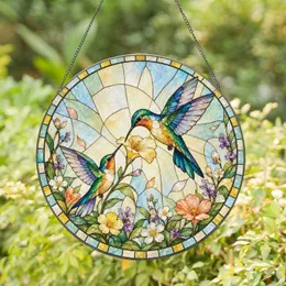 Two Hummingbirds With Wildflowers for Birdwatcher Gifts and Sunny Garden Decor Ideas Stained Glass Suncatcher