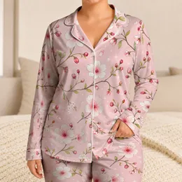 Blush Cherry Blossom Blooms Cozy Evening Lounge Gift For Women And Girls At Home Satin Pajamas Set