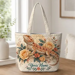 Bearded Dragon Among Desert Florals for Reptile Lovers and Nature-Inspired Gifting Quilted Tote Bag
