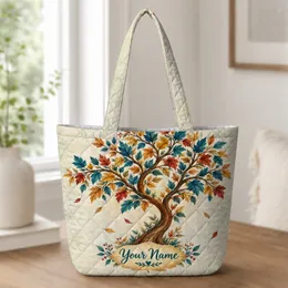 Teal and Gold Autumn Tree for Cozy Fall Home Decor and Nature Lover Gifts Quilted Tote Bag