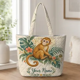 Golden Monkey and Jungle Blooms for Nature Loving Kids and Animal Lovers Quilted Tote Bag