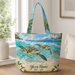 Sea Turtle Beach Scene for Coastal Getaways and Summer Gifts for Ocean Lovers and Travelers Quilted Tote Bag
