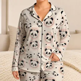 Cute Panda Face Loungewear for Cozy Bedtime, Sleepovers, and Gift Giving for Women Satin Pajamas Set