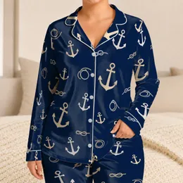 Navy Anchor Motif For Coastal Getaways, Marina Weekends, And Yacht Club Gifts For Him Satin Pajamas Set