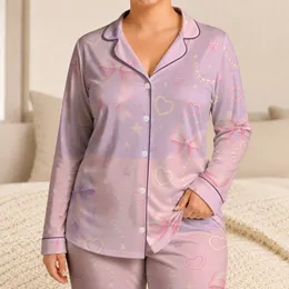 Soft Pink Lilac Hearts, Bows, And Stars For Cozy Nights, Gifts, And Everyday Home Satin Pajamas Set
