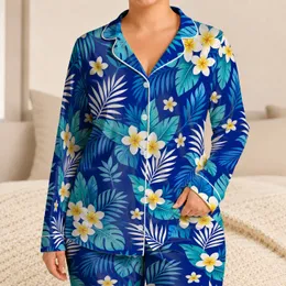 Royal Blue Tropical Bloom Resort Wear for Beach Getaways and Summer Nights For Women Satin Pajamas Set