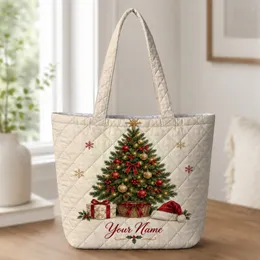 Evergreen Christmas Tree And Gift Holiday Cheer For Festive Winter Celebrations Quilted Tote Bag