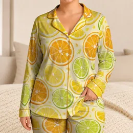 Citrus Slice Scatter for Summer Getaways, Resort Days, and Relaxed Lounging for Women Satin Pajamas Set