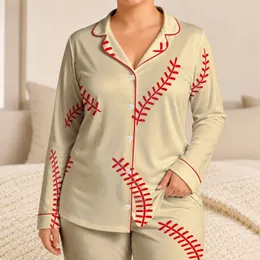Buttercream Baseball Stitch Motif Sleepwear for Summer Lounging, Youthful Gift Idea Satin Pajamas Set